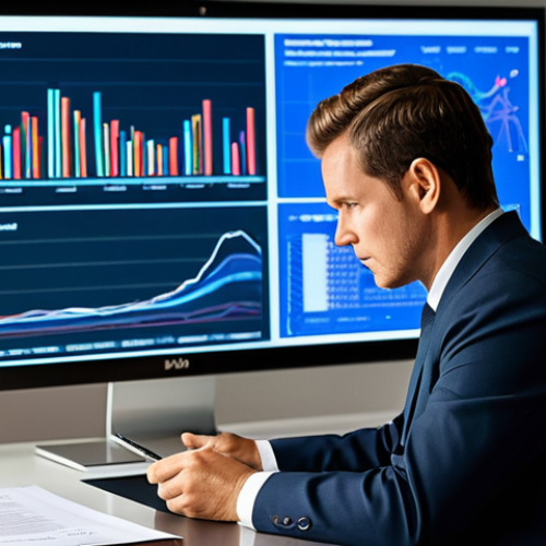 Home 11 A focused professional, fully clothed in a modest business suit, seated at a sleek modern desk in a minimalist office. On the large monitor in front of them, abstract data visualizations and legal documents related to intellectual property are displayed, symbolizing digital vigilance and brand protection in the modern era. The professional holds a stylus, thoughtfully engaging with the screen. Natural pose, appropriate attire, professional dress, safe for work, appropriate content, family-friendly. Perfect anatomy, correct proportions, well-formed hands, proper finger count, natural body proportions. Professional photography, high quality, soft studio lighting.